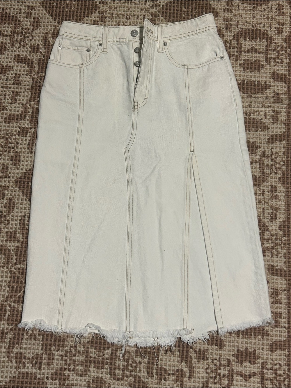 We The Free Off-White Denim Midi Skirt with Front Slit